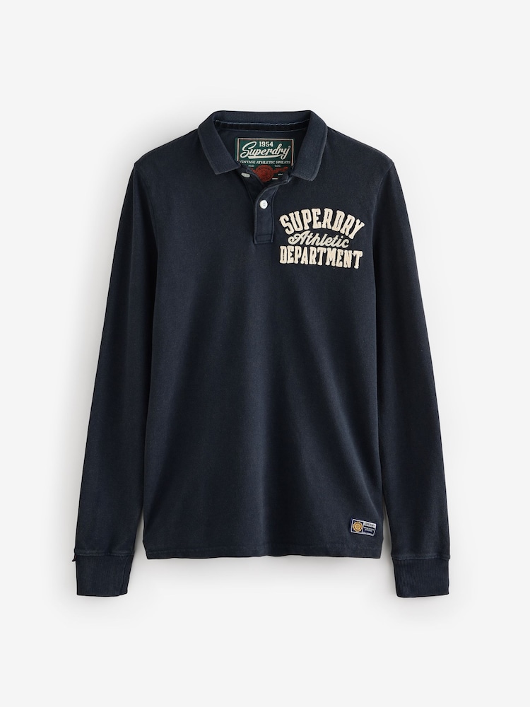 Superdry Eclipse Navy Vintage Athletic Long Sleeve Slim Fit Polo Shirt - Image 1 of 2