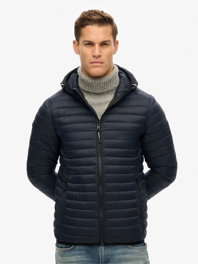 Superdry Eclipse Navy Hooded Fuji Lite Slim Fit Jacket - Image 2 of 6 Superdry Eclipse Navy Hooded Fuji Lite Slim Fit Jacket - Image 2 of 6