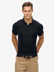 Superdry Eclipse Navy Short Sleeve Slim Fit Knitted Polo Shirt - Image 1 of 5