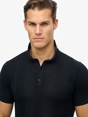 Superdry Eclipse Navy Short Sleeve Slim Fit Knitted Polo Shirt - Image 2 of 5