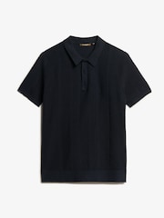 Superdry Eclipse Navy Short Sleeve Slim Fit Knitted Polo Shirt - Image 4 of 5