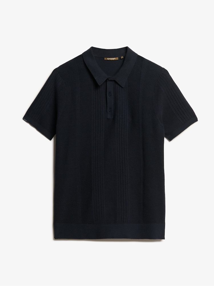 Superdry Eclipse Navy Short Sleeve Slim Fit Knitted Polo Shirt - Image 4 of 5