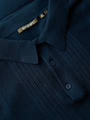 Superdry Eclipse Navy Short Sleeve Slim Fit Knitted Polo Shirt - Image 5 of 5