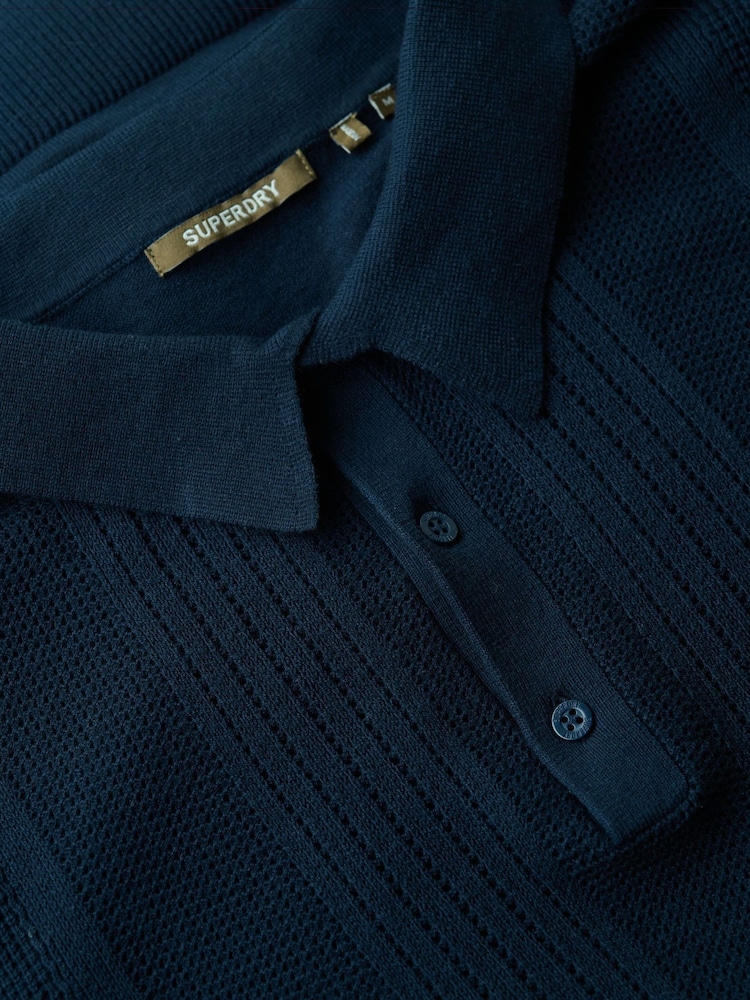 Superdry Eclipse Navy Short Sleeve Slim Fit Knitted Polo Shirt - Image 5 of 5