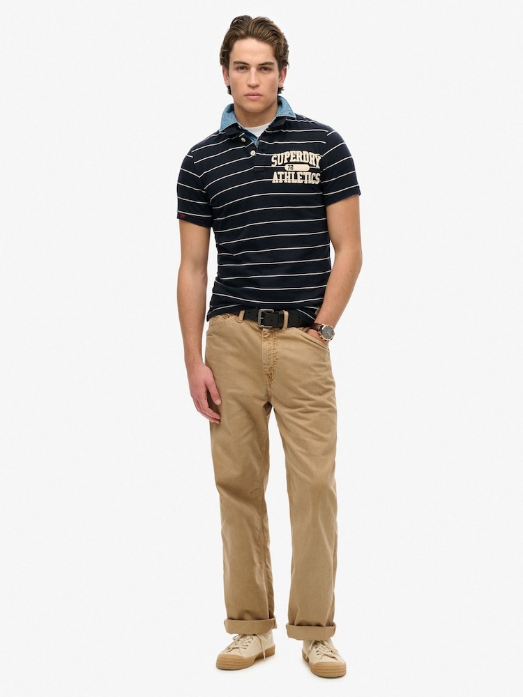Superdry Blue Vintage Athletic Jersey Slim Fit Polo Shirt - Image 4 of 8