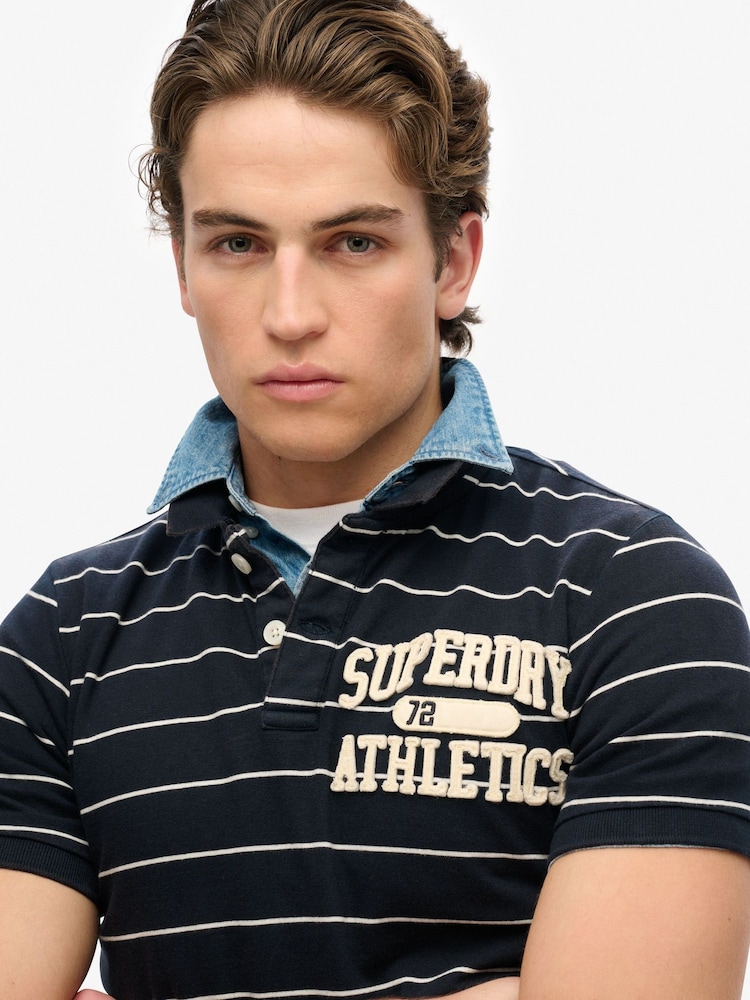 Superdry Blue Vintage Athletic Jersey Slim Fit Polo Shirt - Image 6 of 8