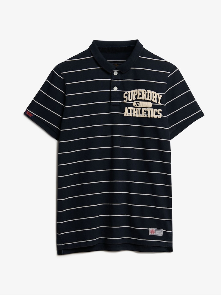 Superdry Blue Vintage Athletic Jersey Slim Fit Polo Shirt - Image 7 of 8