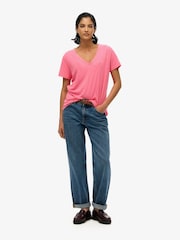 Superdry Pink Slub Embroidered Relaxed V-Neck T-Shirt - Image 2 of 5