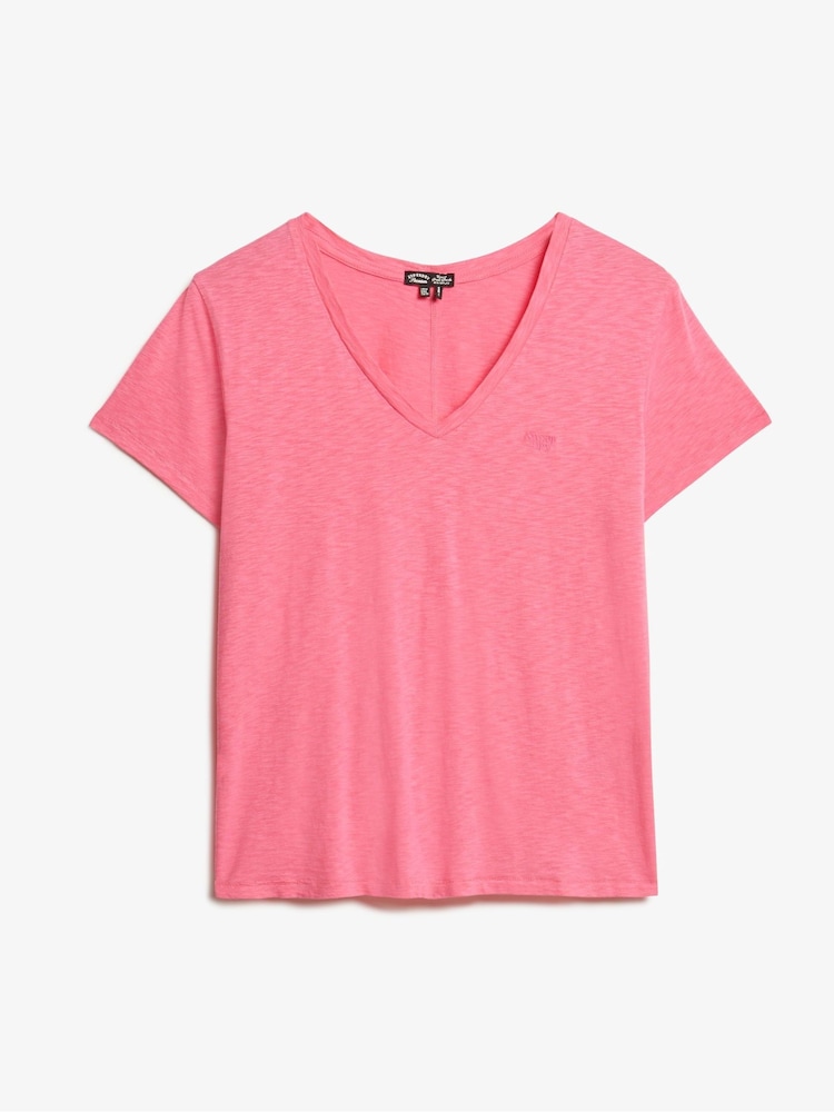 Superdry Pink Slub Embroidered Relaxed V-Neck T-Shirt - Image 4 of 5