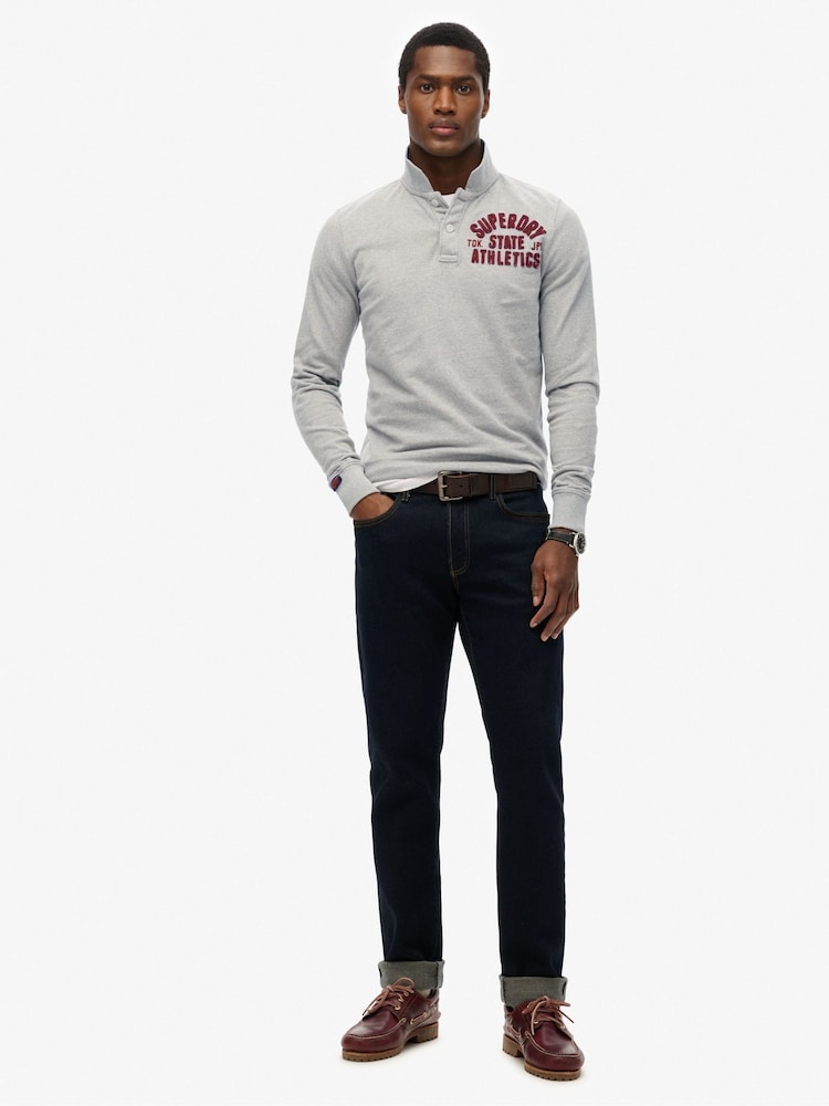 Superdry Grey Vintage Athletic Long Sleeve Slim Fit Polo Shirt - Image 3 of 6