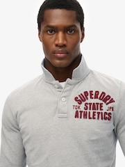 Superdry Grey Vintage Athletic Long Sleeve Slim Fit Polo Shirt - Image 4 of 6