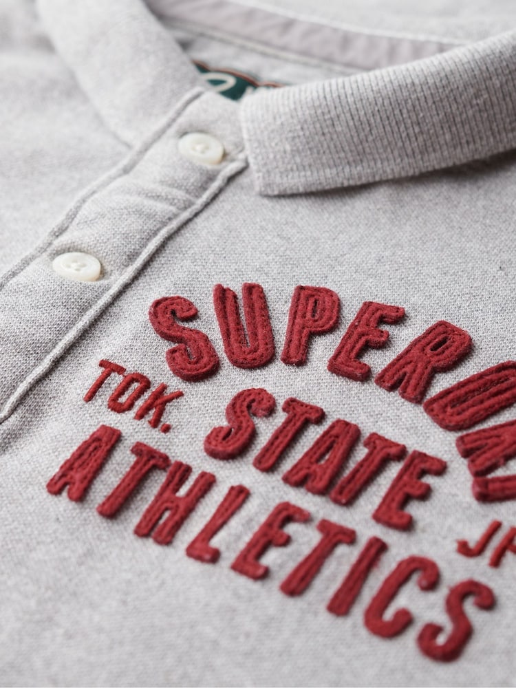 Superdry Grey Vintage Athletic Long Sleeve Slim Fit Polo Shirt - Image 5 of 6