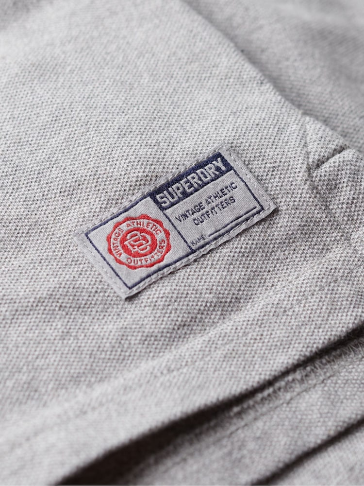 Superdry Grey Vintage Athletic Long Sleeve Slim Fit Polo Shirt - Image 6 of 6
