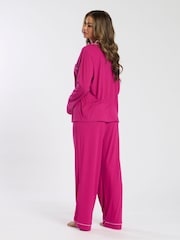 Loungeable Pink Soft Jersey Ribbed Button Through Long Chocolate Pyjamas - Image 2 of 5