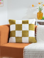 heya home Olive Cozee Check Faux Fur Cushion - Image 1 of 5