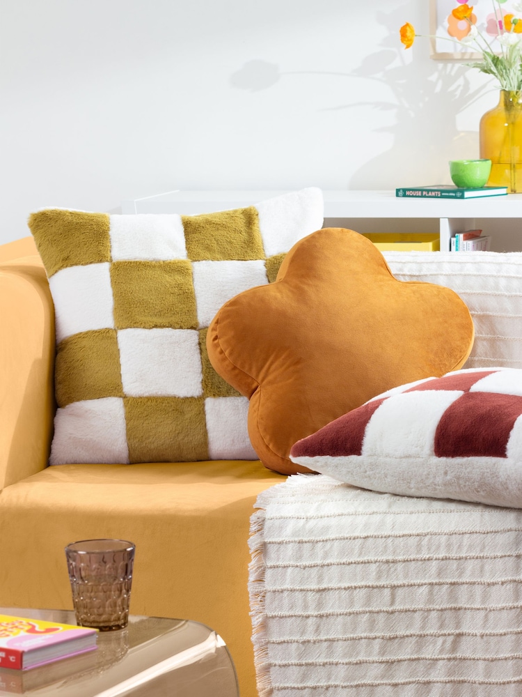 heya home Olive Cozee Check Faux Fur Cushion - Image 2 of 5