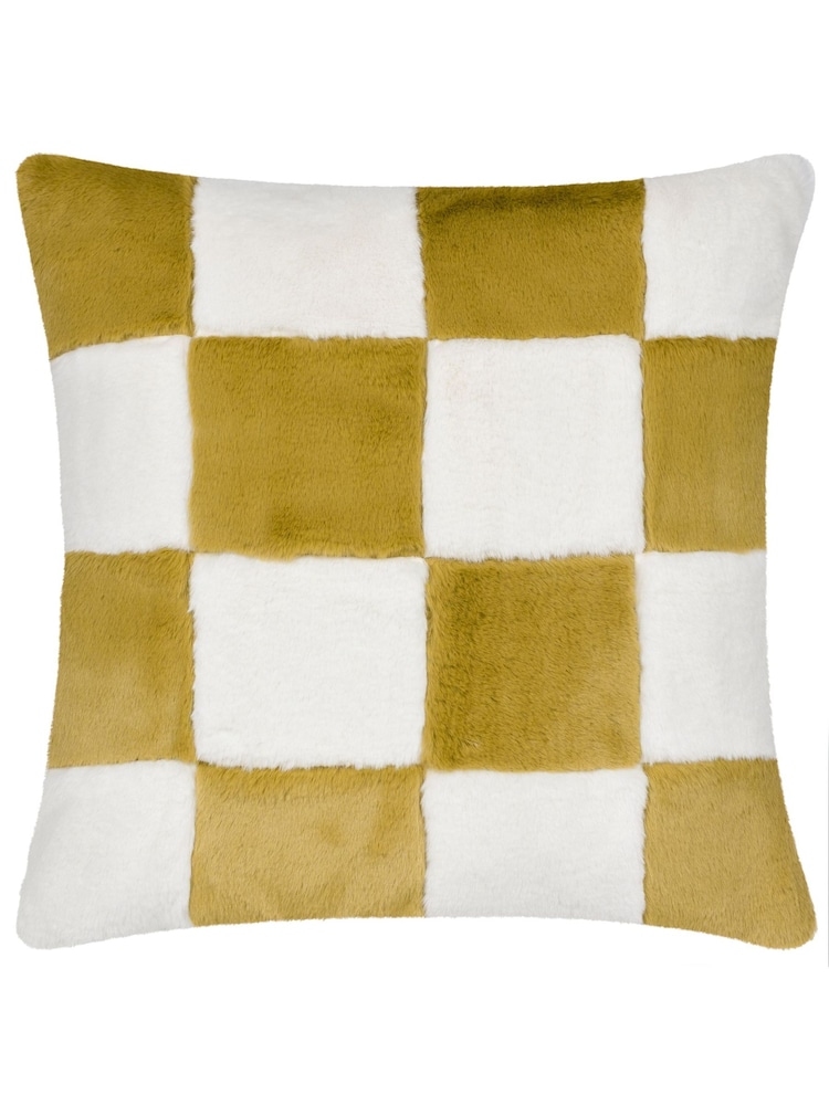 heya home Olive Cozee Check Faux Fur Cushion - Image 3 of 5