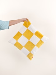heya home Yellow Cozee Check Faux Fur Cushion - Image 1 of 5