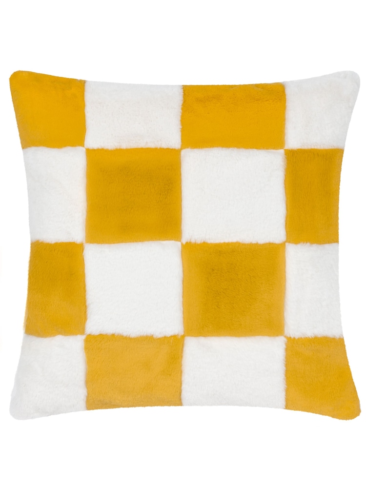 heya home Yellow Cozee Check Faux Fur Cushion - Image 2 of 5