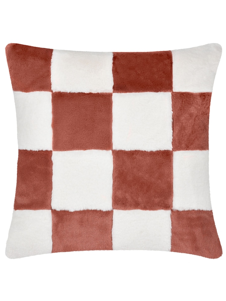 heya home Rust Cozee Check Faux Fur Cushion - Image 2 of 5