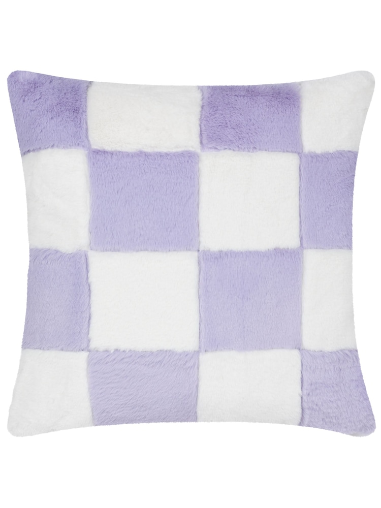 heya home Lilac Cozee Check Faux Fur Cushion - Image 2 of 4