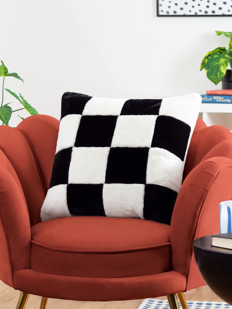 heya home Black Cozee Check Faux Fur Cushion - Image 1 of 5