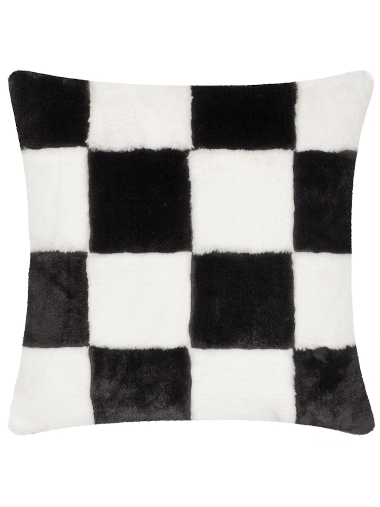 heya home Black Cozee Check Faux Fur Cushion - Image 2 of 5