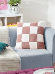 heya home Pink Cozee Check Faux Fur Cushion - Image 1 of 5