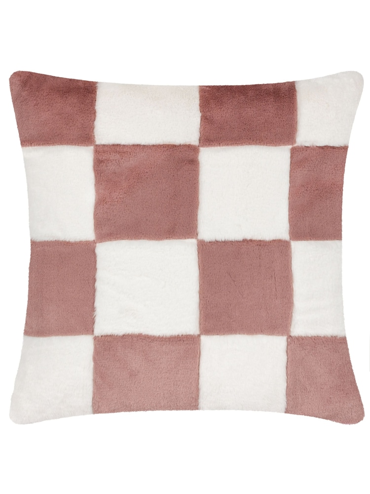 heya home Pink Cozee Check Faux Fur Cushion - Image 2 of 5
