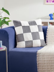 heya home Slate Blue Cozee Check Faux Fur Cushion - Image 1 of 4