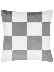 heya home Slate Blue Cozee Check Faux Fur Cushion - Image 2 of 4