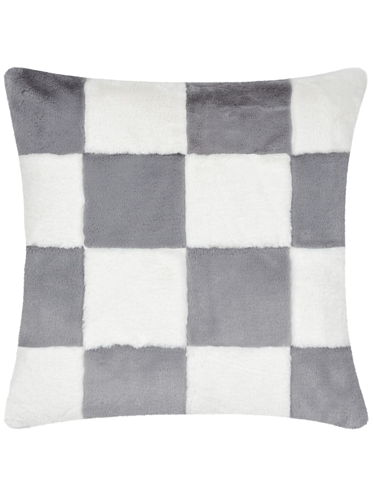 heya home Slate Blue Cozee Check Faux Fur Cushion - Image 2 of 4