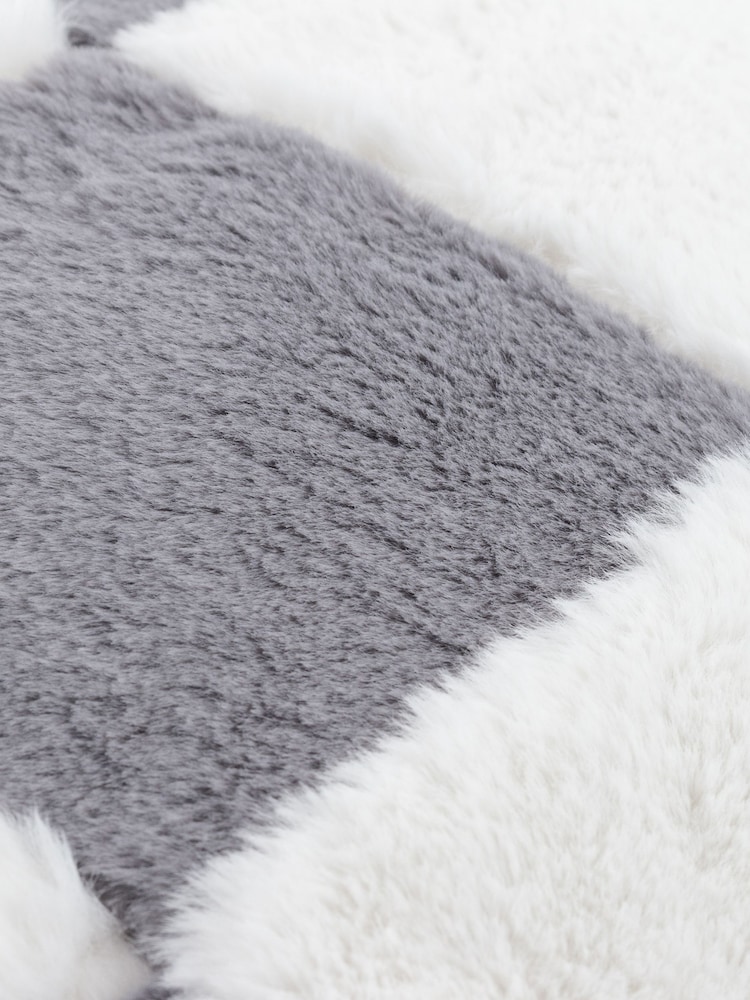 heya home Slate Blue Cozee Check Faux Fur Cushion - Image 4 of 4