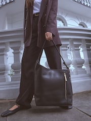 Black Leather and Premium Asymmetric Shoulder Bag - Image 1 of 5