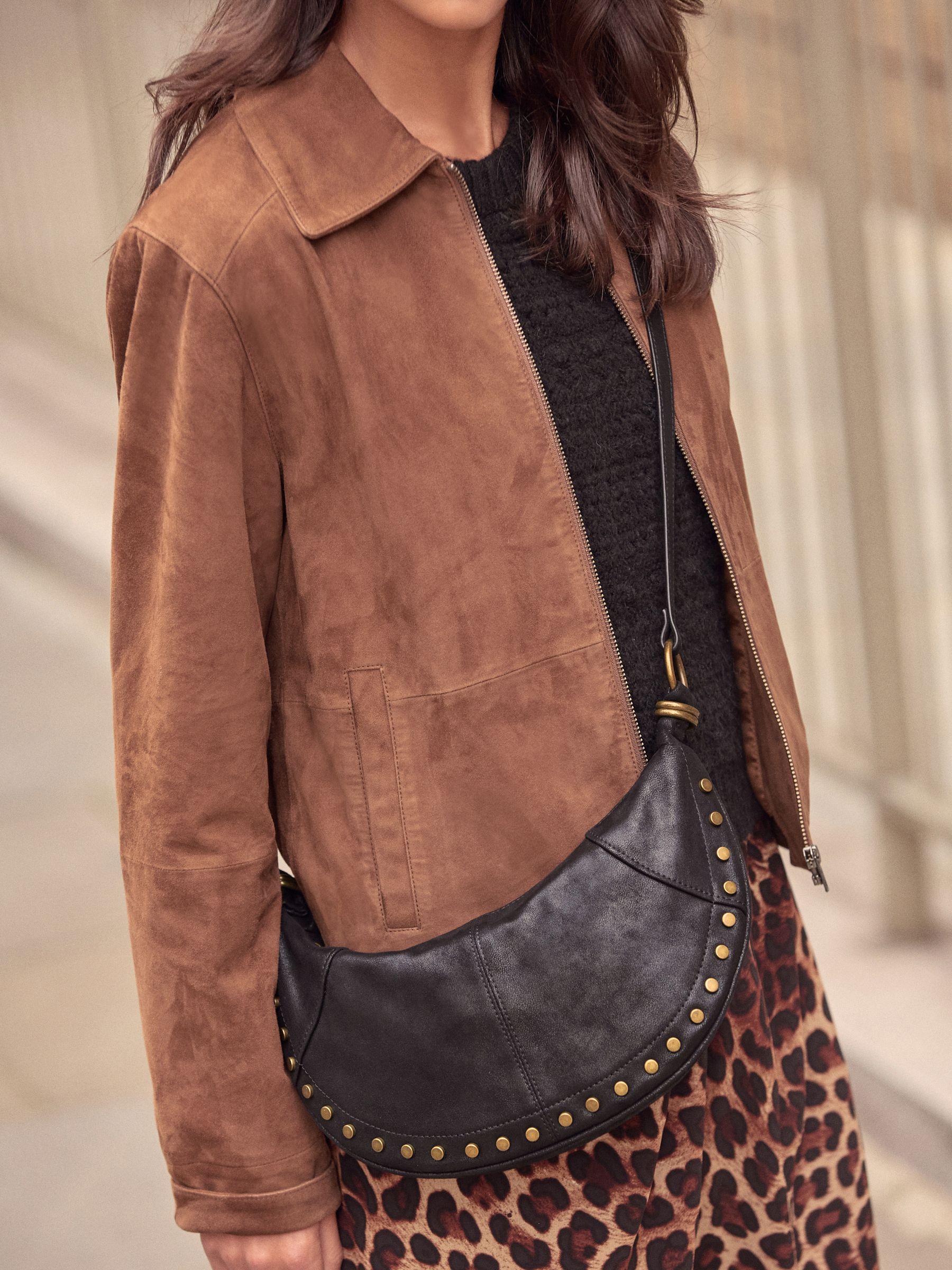 Black Studded Cross Body Sling Bag