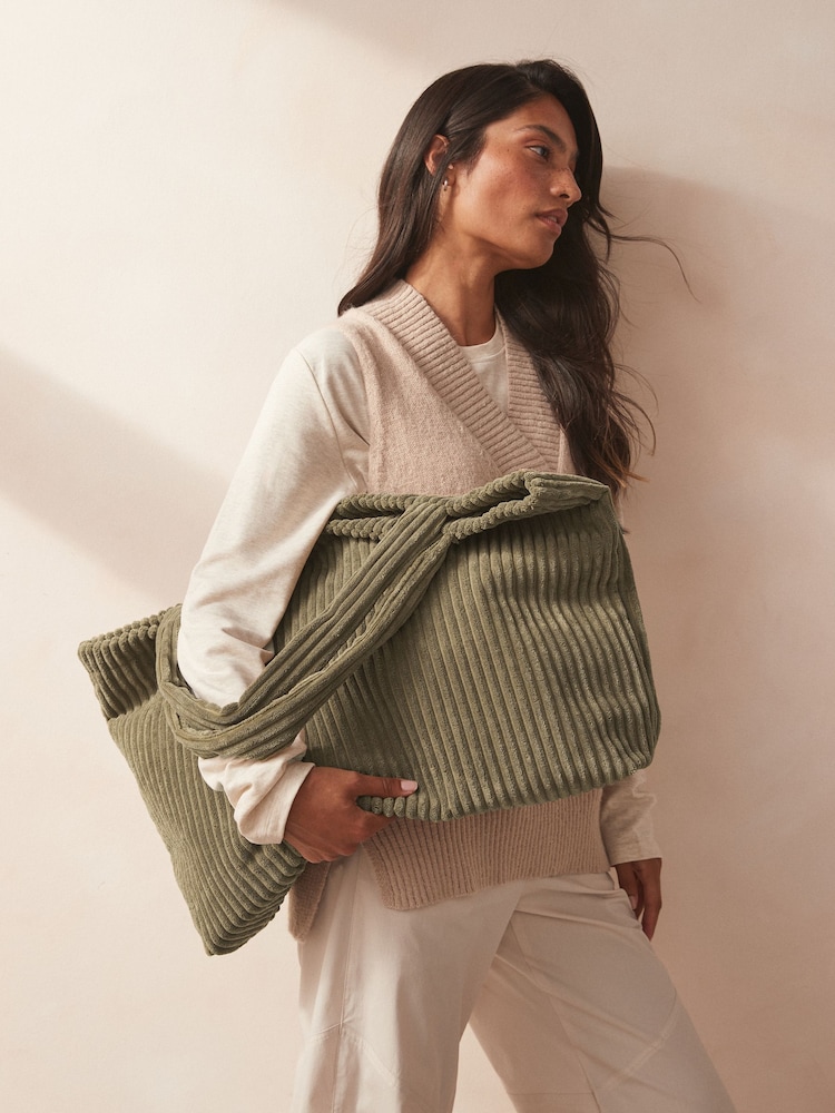 Khaki Green Cord Shopper Bag - Image 1 of 6