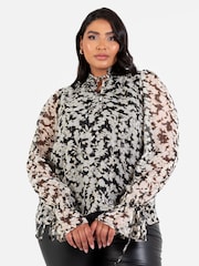 Lovedrobe Tie Neck Black Blouse with Tie Cuffs - Image 1 of 6