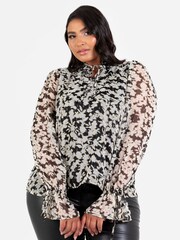 Lovedrobe Tie Neck Black Blouse with Tie Cuffs - Image 5 of 6