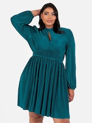 Lovedrobe Plisse Long Sleeve Keyhole Detail Mini Black Dress - Image 1 of 6
