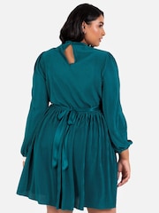 Lovedrobe Plisse Long Sleeve Keyhole Detail Mini Black Dress - Image 2 of 6
