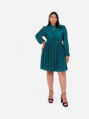 Lovedrobe Plisse Long Sleeve Keyhole Detail Mini Black Dress - Image 5 of 6