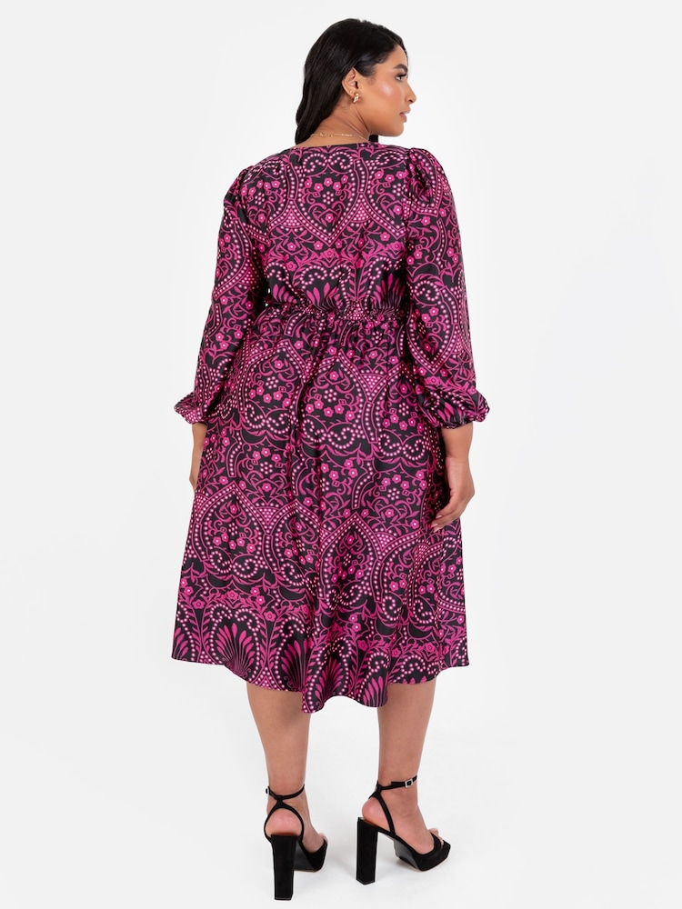 Lovedrobe Pink Satin Button Front Long Sleeve Midi Dress - Bild 2 von 6