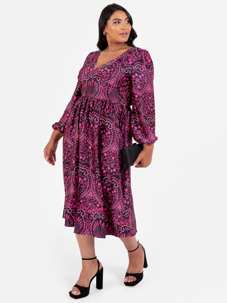 Lovedrobe Pink Satin Button Front Long Sleeve Midi Dress - Bild 6 von 6