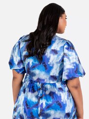 Lovedrobe Blue Satin Faunctional Wrap Puff Sleeve Midaxi Dress - Image 4 of 6
