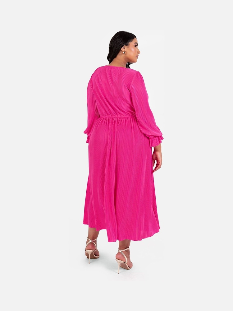 Loveabode Pink Plisse Long Sleeve Wrap Midaxi Dress - Image 2 of 5