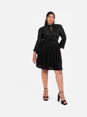 Lovedrobe Plisse Long Sleeve Keyhole Detail Mini Black Dress - Image 1 of 4