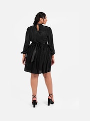 Lovedrobe Plisse Long Sleeve Keyhole Detail Mini Black Dress - Image 2 of 4