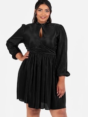 Lovedrobe Plisse Long Sleeve Keyhole Detail Mini Black Dress - Image 3 of 4