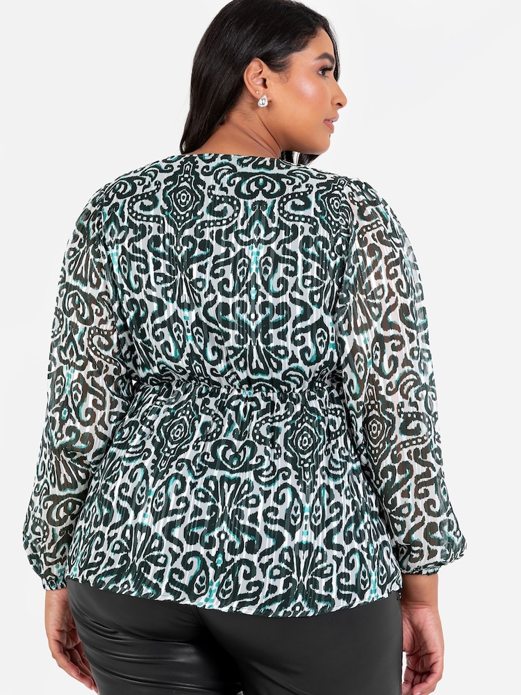 Lovedrobe Metalised Fibre Print Long Sleeve Wrap Top - Image 2 of 4 Lovedrobe Metalised Fibre Print Long Sleeve Wrap Top - Image 2 of 4