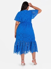 Loveabode Dark Blue Lace Cape Sleeve Midaxi Dress - Image 2 of 4